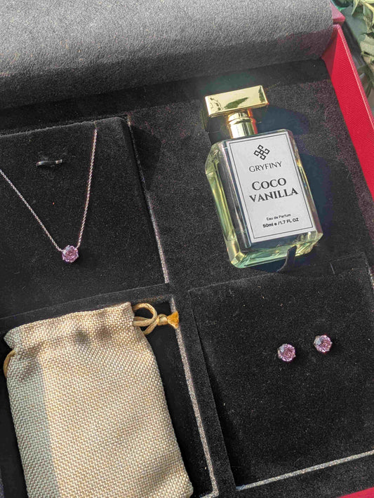 Pink Rose Cut Silver Earrings & Pendant Gift Set For Her