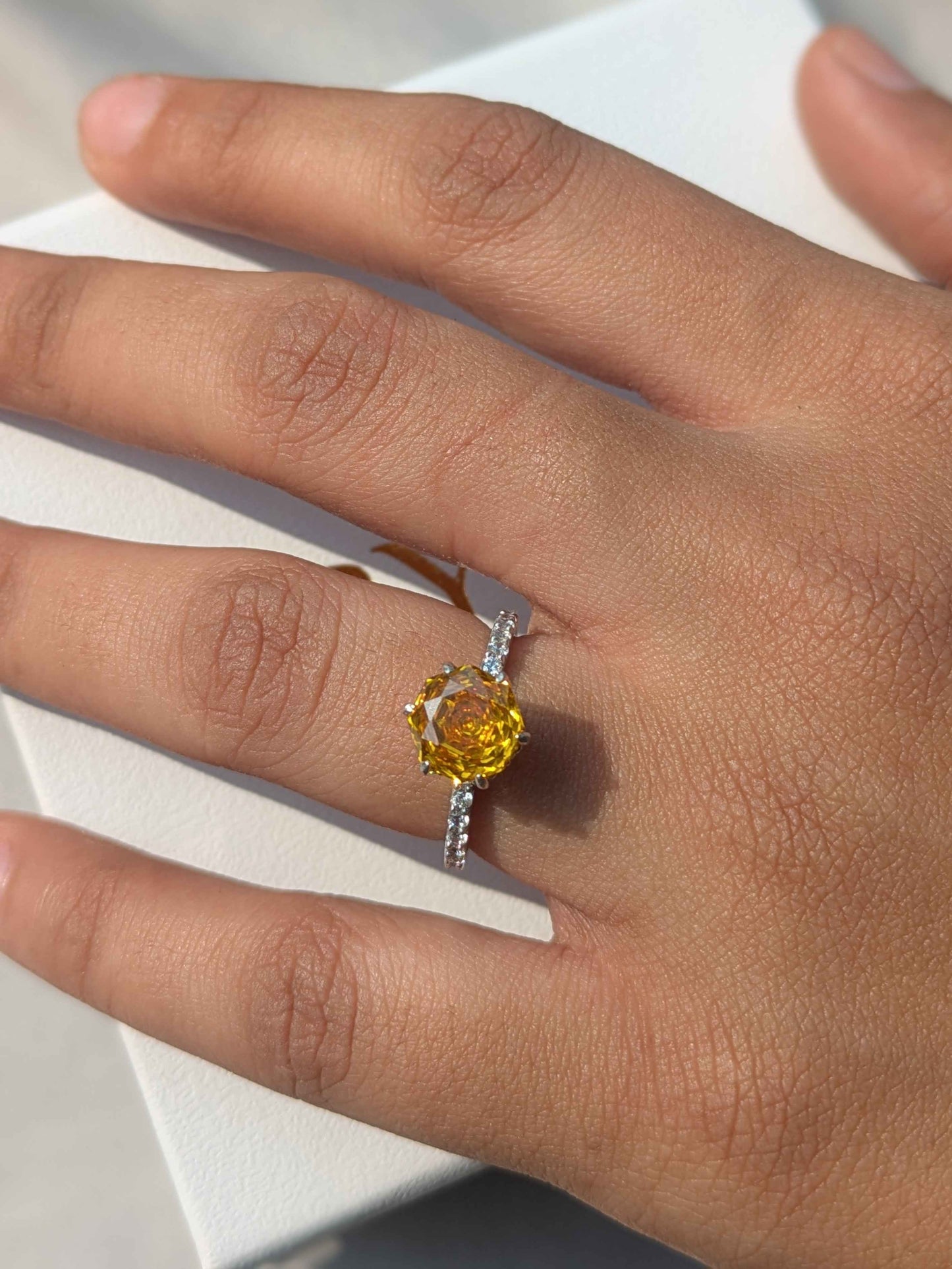 2Ct Yellow Rose Cut Blossom Silver Solitare Ring For Women