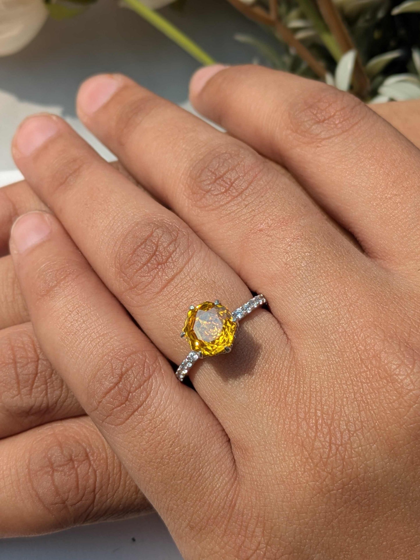 2Ct Yellow Rose Cut Blossom Silver Solitare Ring For Women
