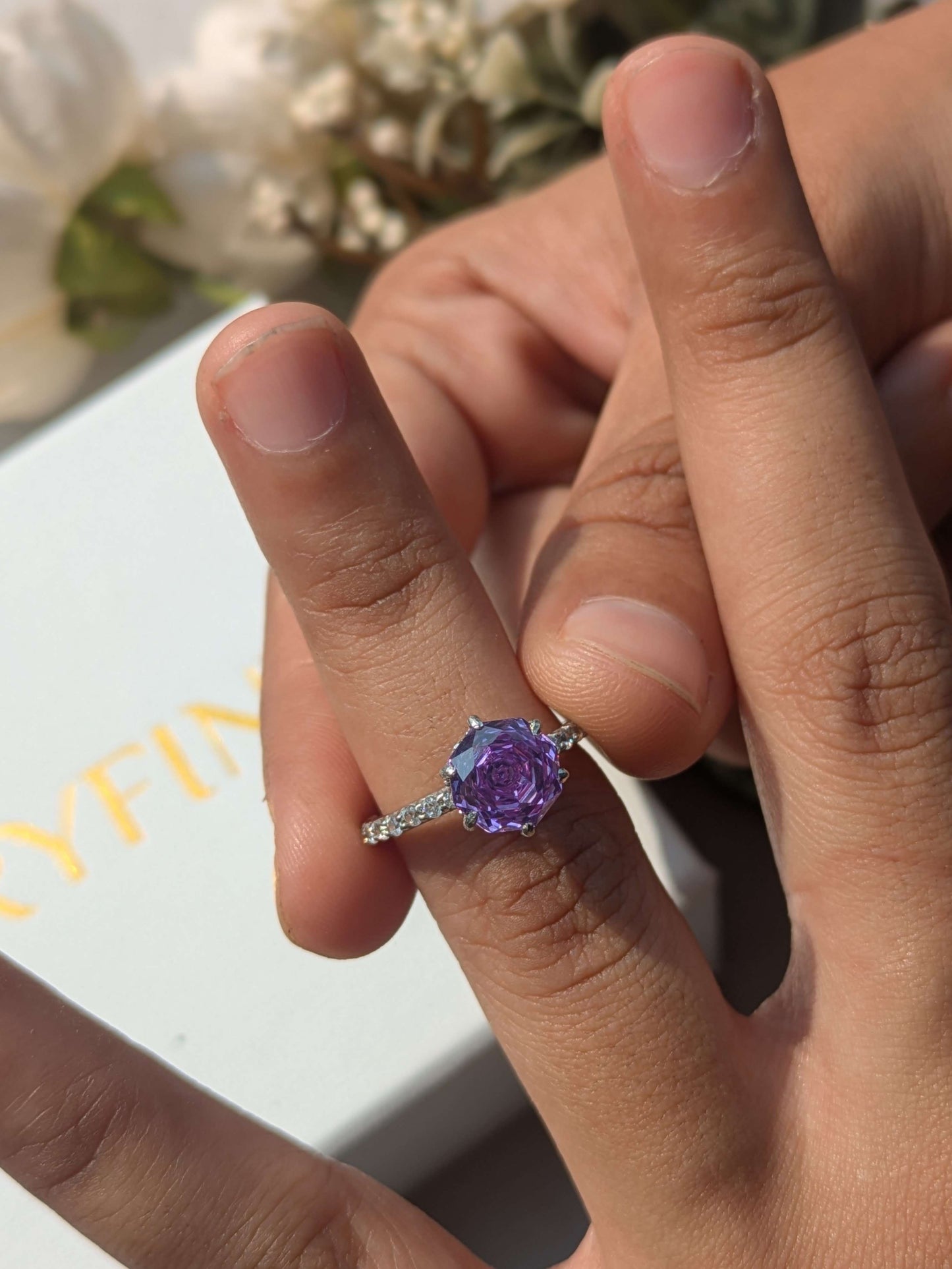 2Ct Purple Rose Cut Blossom Silver Solitare Ring For Women
