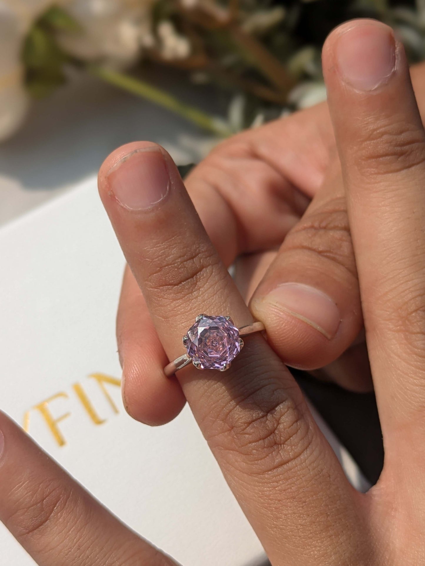 2Ct Pink Rose Cut Tulip Setting Silver Solitare Ring For Women