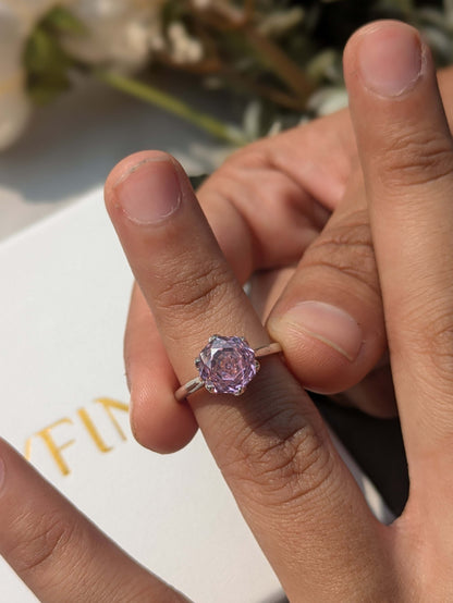 2Ct Pink Rose Cut Tulip Setting Silver Solitare Ring For Women