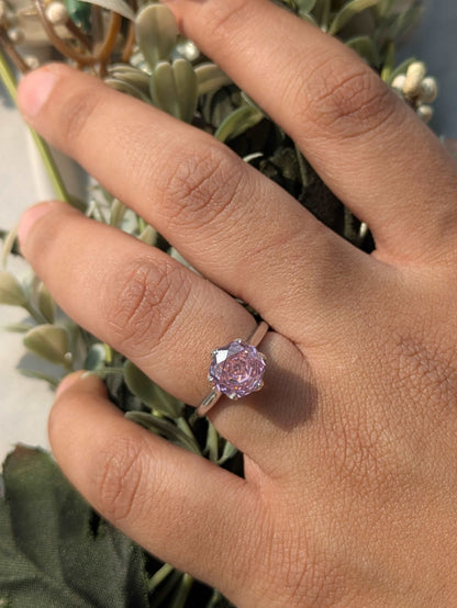 2Ct Pink Rose Cut Tulip Setting Silver Solitare Ring For Women