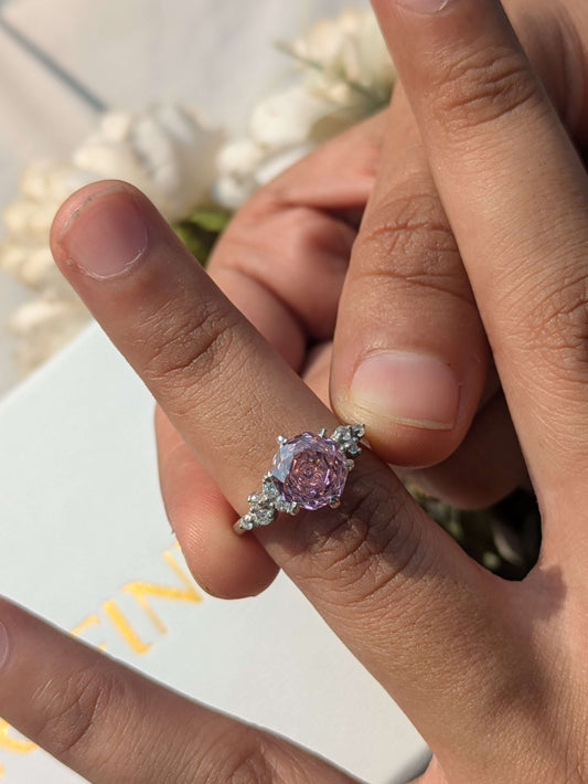 2Ct Pink Rose Cut Eliza Silver Solitare Ring For Women