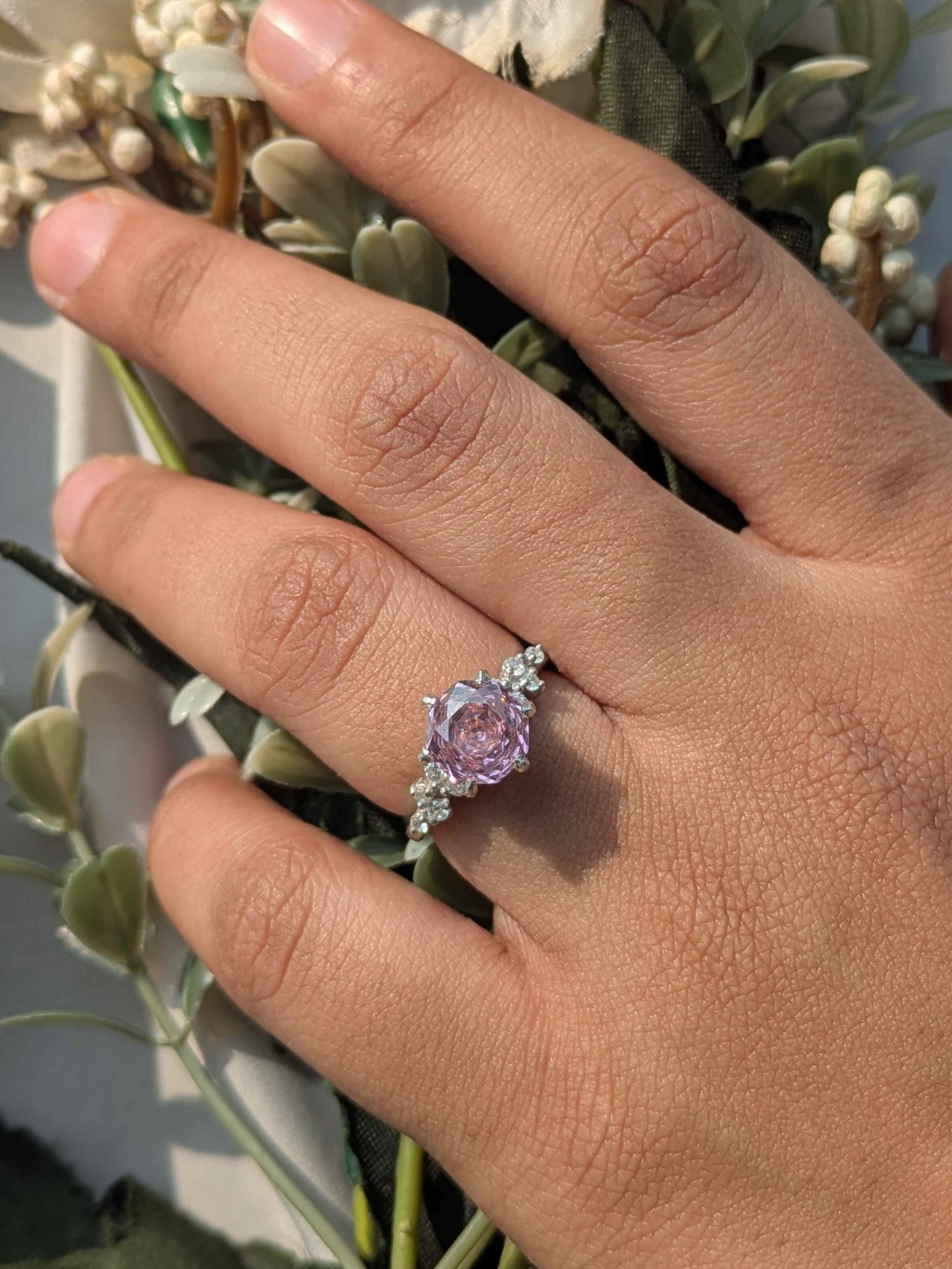 2Ct Pink Rose Cut Eliza Silver Solitare Ring For Women