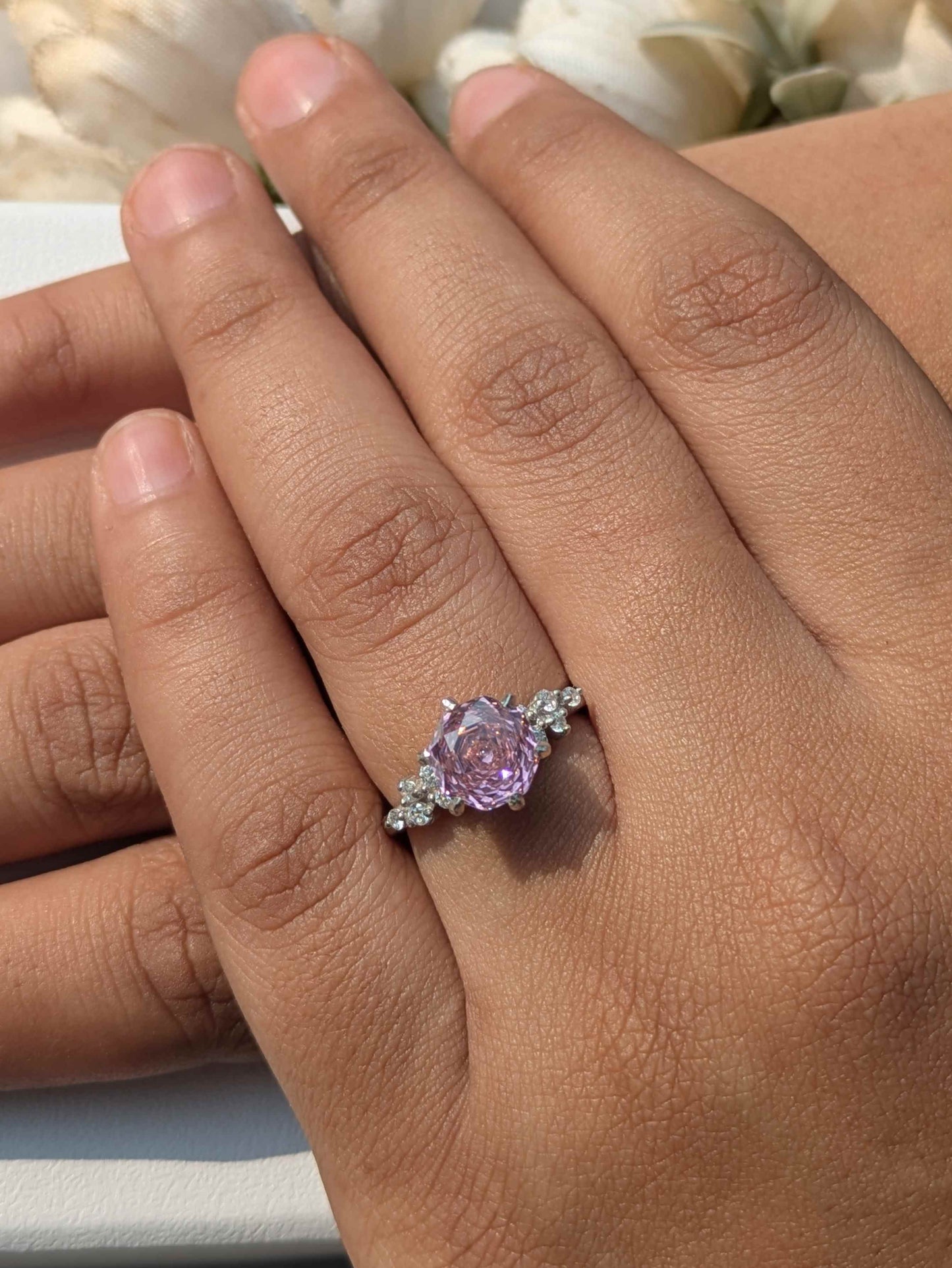 2Ct Pink Rose Cut Eliza Silver Solitare Ring For Women
