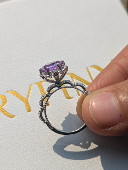 2Ct Purple Rose Cut Marell Luxe Round Solitaire Silver Ring For Women