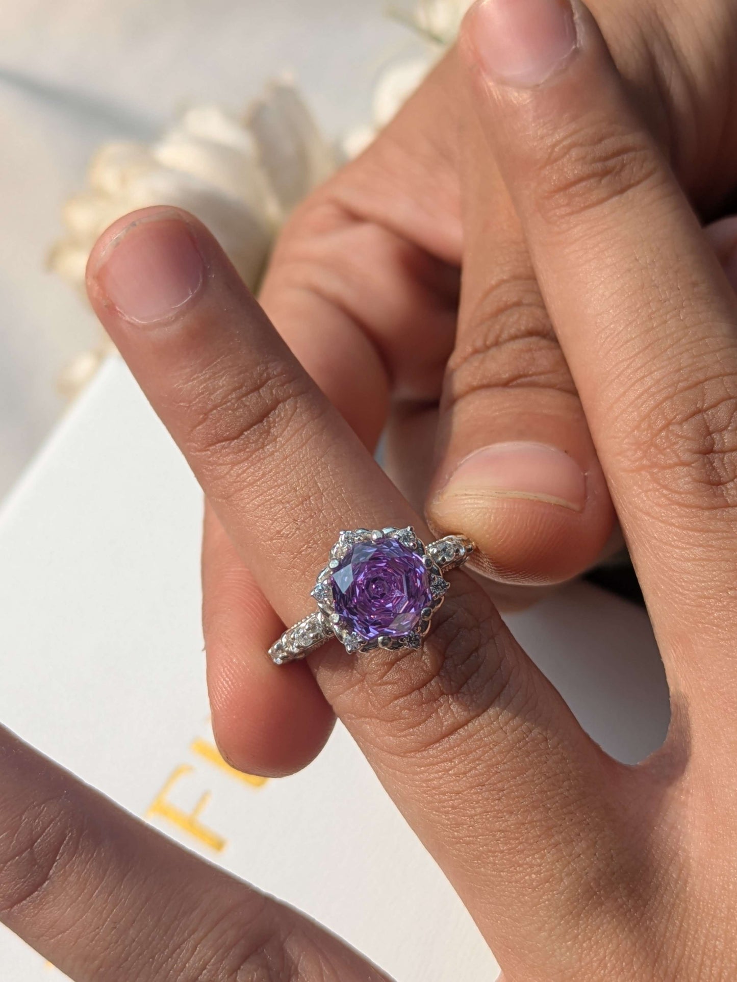 2Ct Purple Rose Cut Marell Luxe Round Solitaire Silver Ring For Women