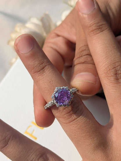 2Ct Purple Rose Cut Marell Luxe Round Solitaire Silver Ring For Women