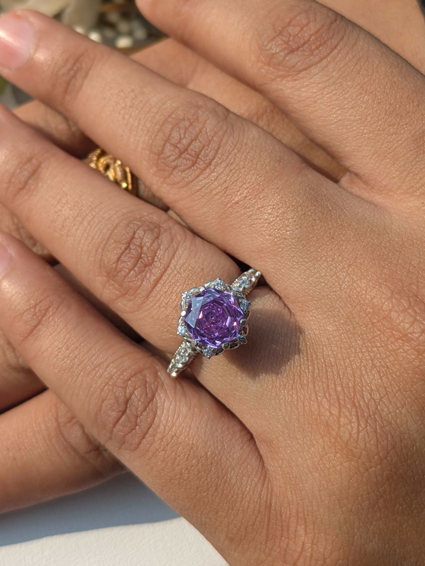 2Ct Purple Rose Cut Marell Luxe Round Solitaire Silver Ring For Women