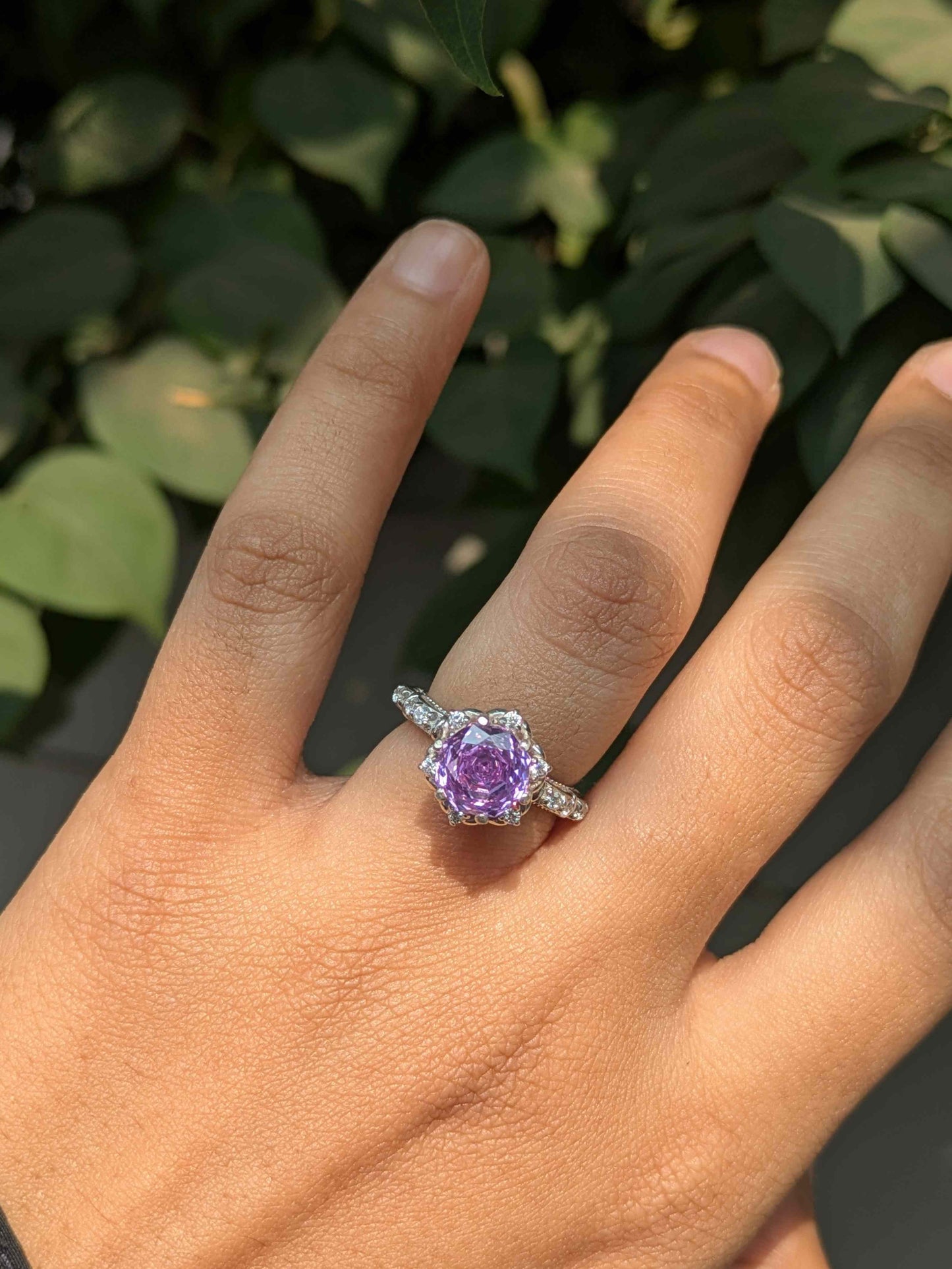 2Ct Purple Rose Cut Marell Luxe Round Solitaire Silver Ring For Women