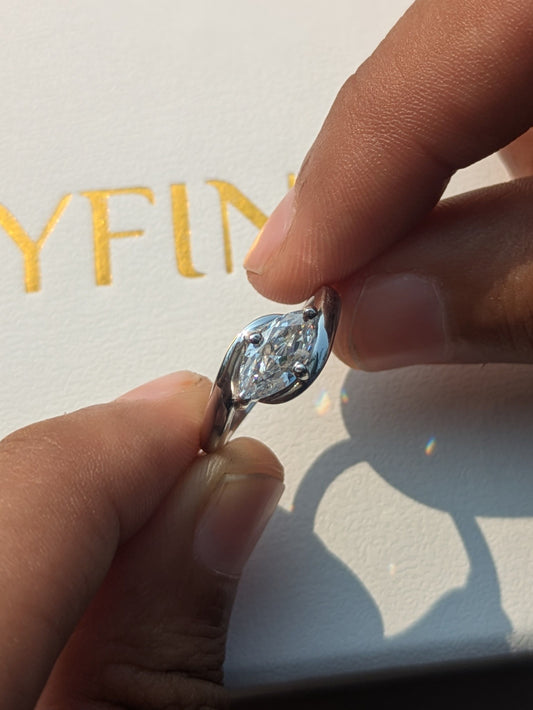 1 Ct East West Setted Marquise Silver Solitaire Ring For Women