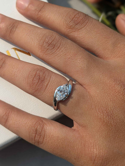 1 Ct East West Setted Marquise Silver Solitaire Ring For Women