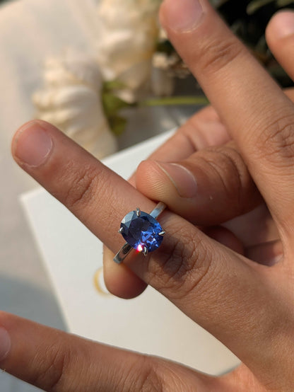 3Ct Charlotte Blue Tanzanite Silver Oval Solitaire Ring