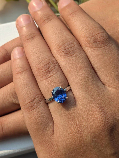 3Ct Charlotte Blue Tanzanite Silver Oval Solitaire Ring