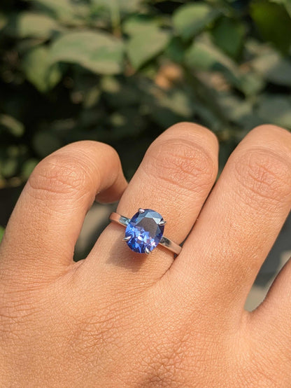 3Ct Charlotte Blue Tanzanite Silver Oval Solitaire Ring
