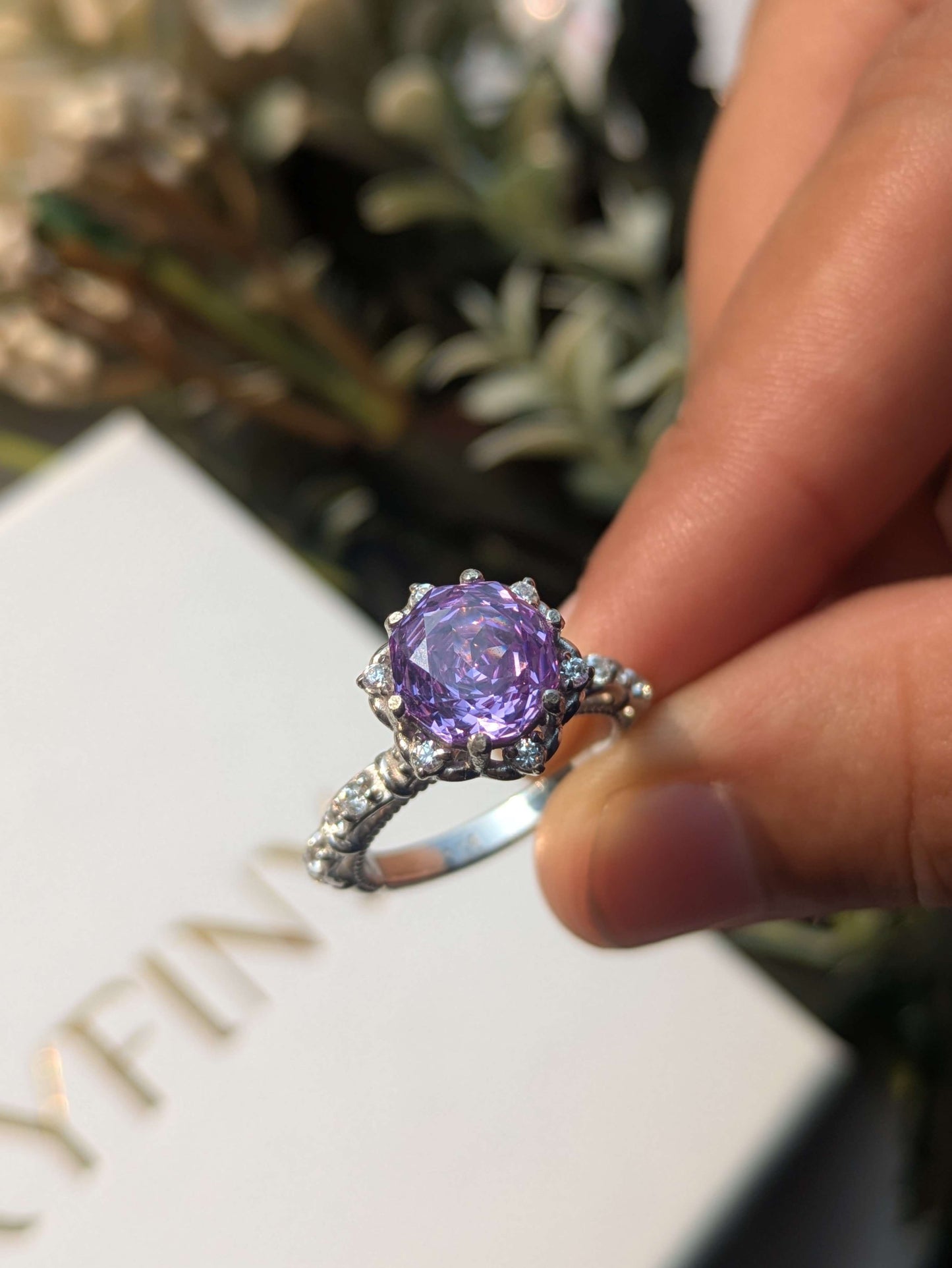 2Ct Purple Rose Cut Marell Luxe Round Solitaire Silver Ring For Women
