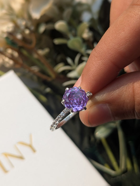 2Ct Purple Rose Cut Blossom Silver Solitare Ring For Women