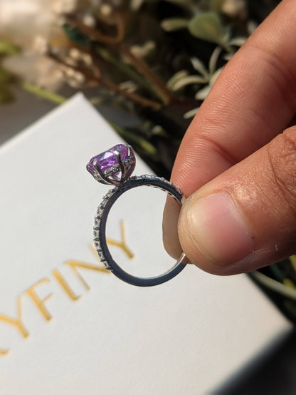 2Ct Purple Rose Cut Blossom Silver Solitare Ring For Women