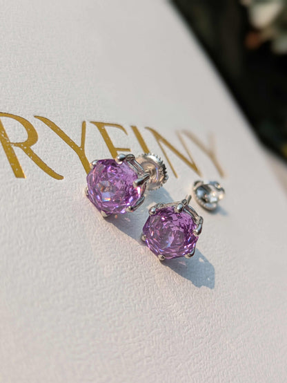 2Ct Purple Rose Cut Round Stud Silver Earring