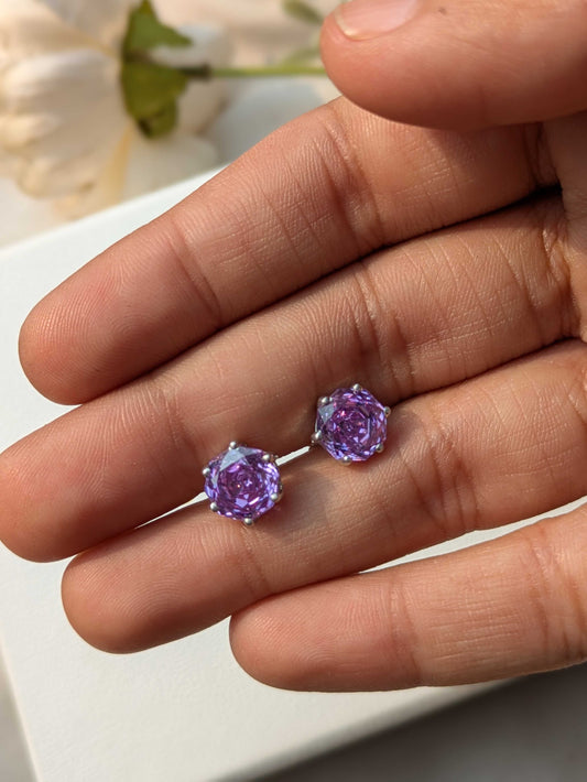 2Ct Purple Rose Cut Round Stud Silver Earring