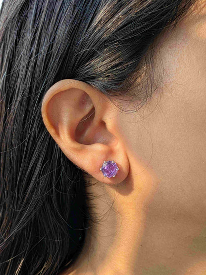 2Ct Purple Rose Cut Round Stud Silver Earring