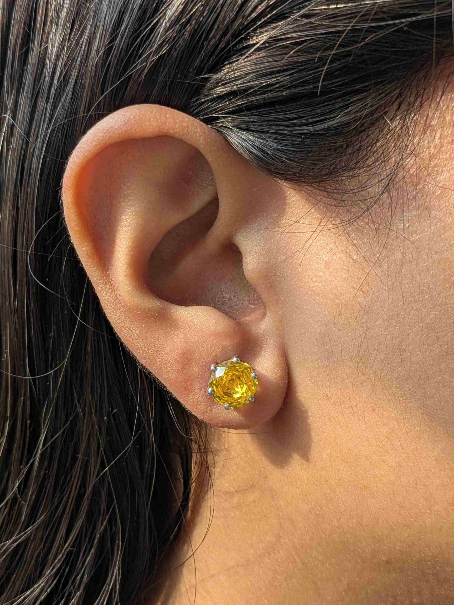 2Ct Yellow Rose Cut Round Stud Silver Earring