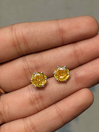 2Ct Yellow Rose Cut Round Stud Silver Earring