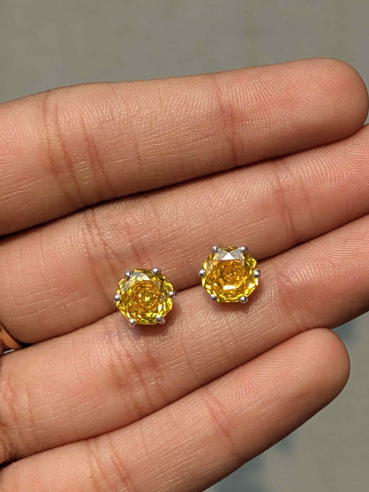 2Ct Yellow Rose Cut Round Stud Silver Earring