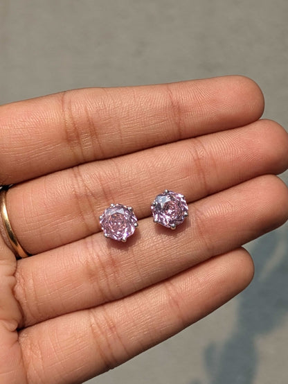 2Ct Pink Rose Cut Round Stud Silver Earring