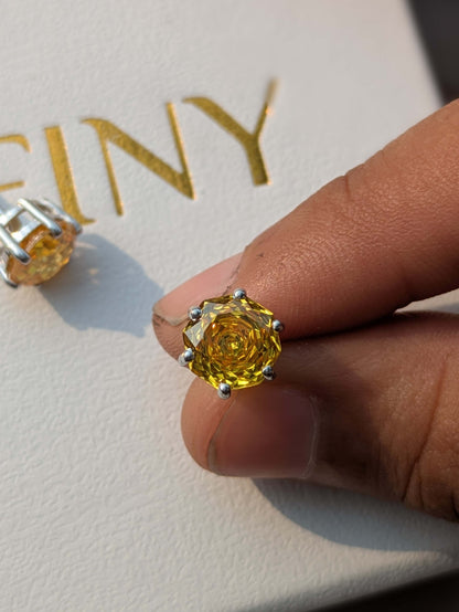 2Ct Yellow Rose Cut Round Stud Silver Earring