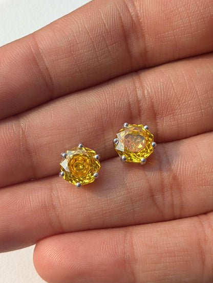 2Ct Yellow Rose Cut Round Stud Silver Earring