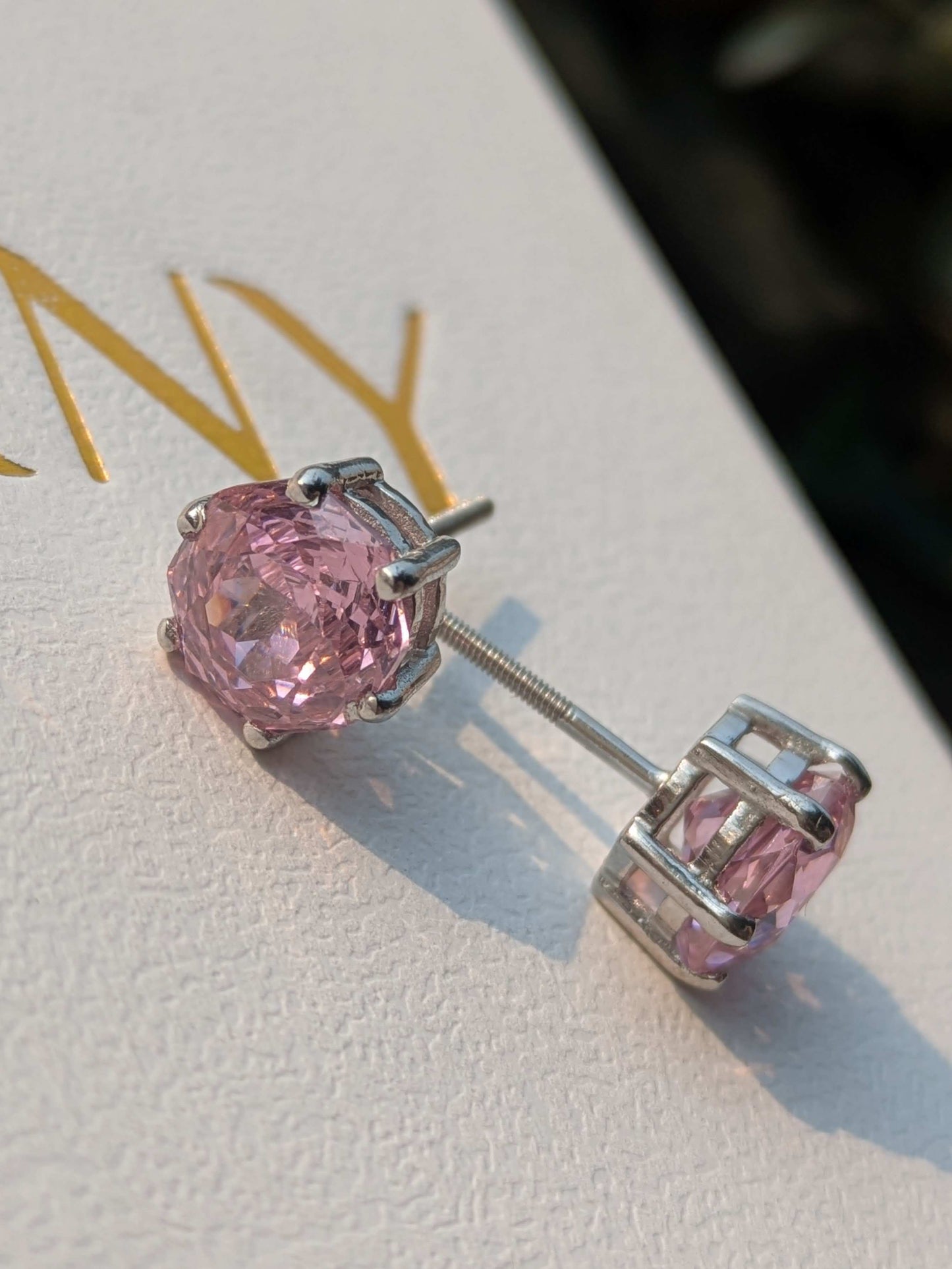 2Ct Pink Rose Cut Round Stud Silver Earring