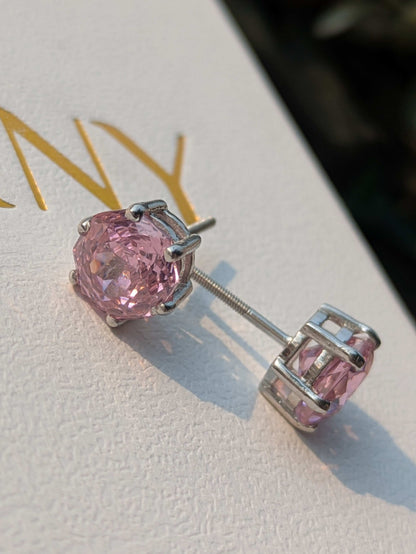 2Ct Pink Rose Cut Round Stud Silver Earring