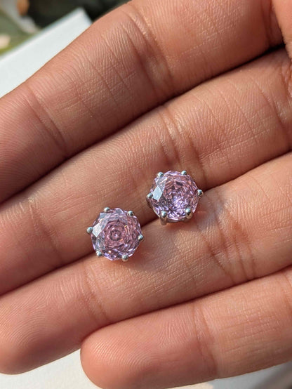 2Ct Pink Rose Cut Round Stud Silver Earring