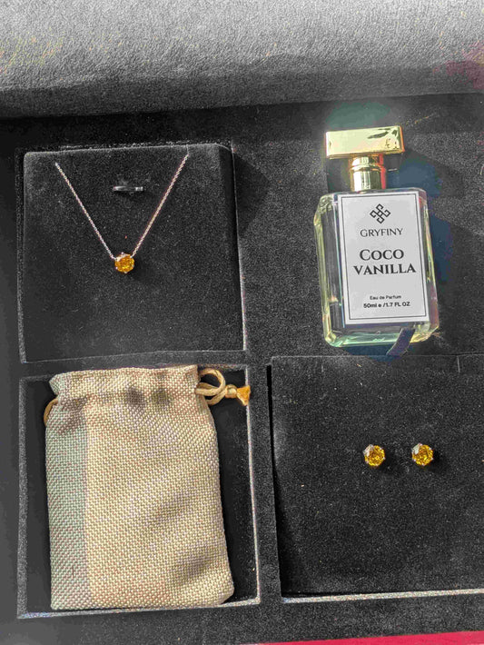 Yellow Rose Cut Silver Earrings & Pendant Gift Set For Her