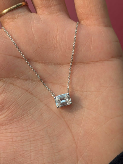 1.8Ct Emerald Cut Silver Pendant Diamond Pendant