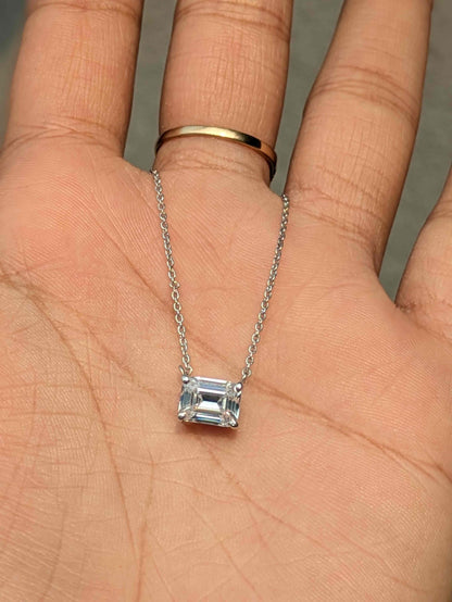 1.8Ct Emerald Cut Silver Pendant Diamond Pendant