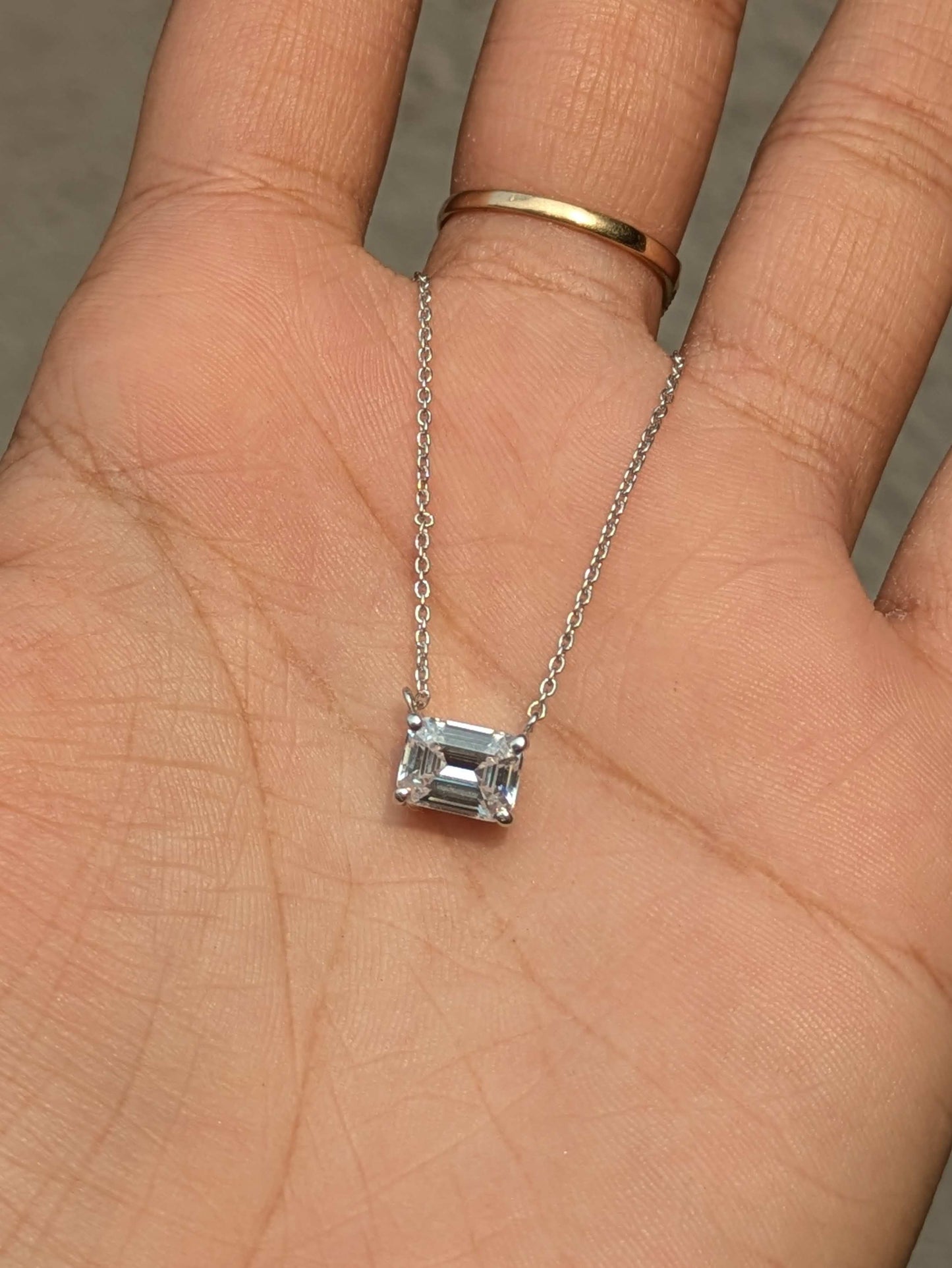 1.8Ct Emerald Cut Silver Pendant Diamond Pendant