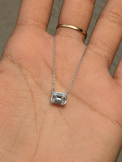 1.8Ct Emerald Cut Silver Pendant Diamond Pendant