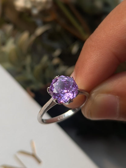2Ct Purple Rose Cut Tulip Setting Silver Solitare Ring For Women