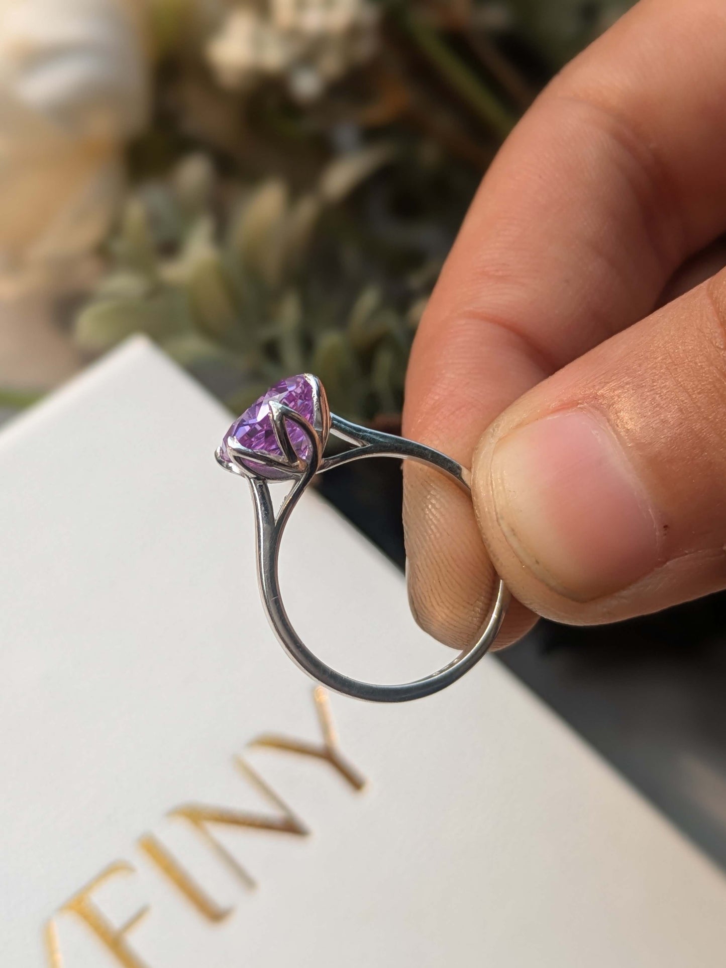 2Ct Purple Rose Cut Tulip Setting Silver Solitare Ring For Women