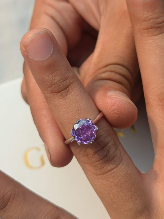 2Ct Purple Rose Cut Tulip Setting Silver Solitare Ring For Women