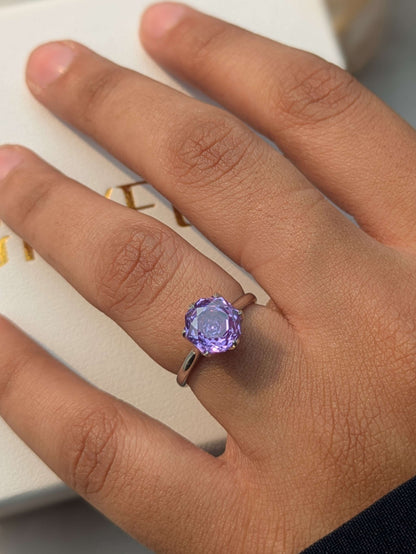 2Ct Purple Rose Cut Tulip Setting Silver Solitare Ring For Women
