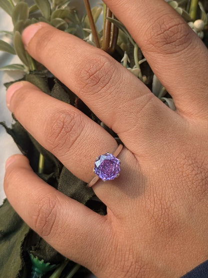 2Ct Purple Rose Cut Tulip Setting Silver Solitare Ring For Women