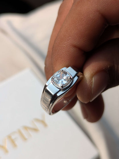 Cushion Cut Step-up Mens Silver Engagement Ring