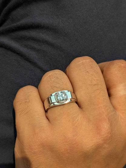 Cushion Cut Step-up Mens Silver Engagement Ring
