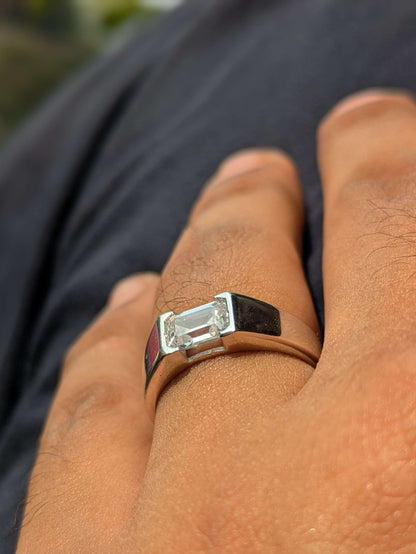 1 Ct Emerald Open Bezel Silver Engagement Ring For Men