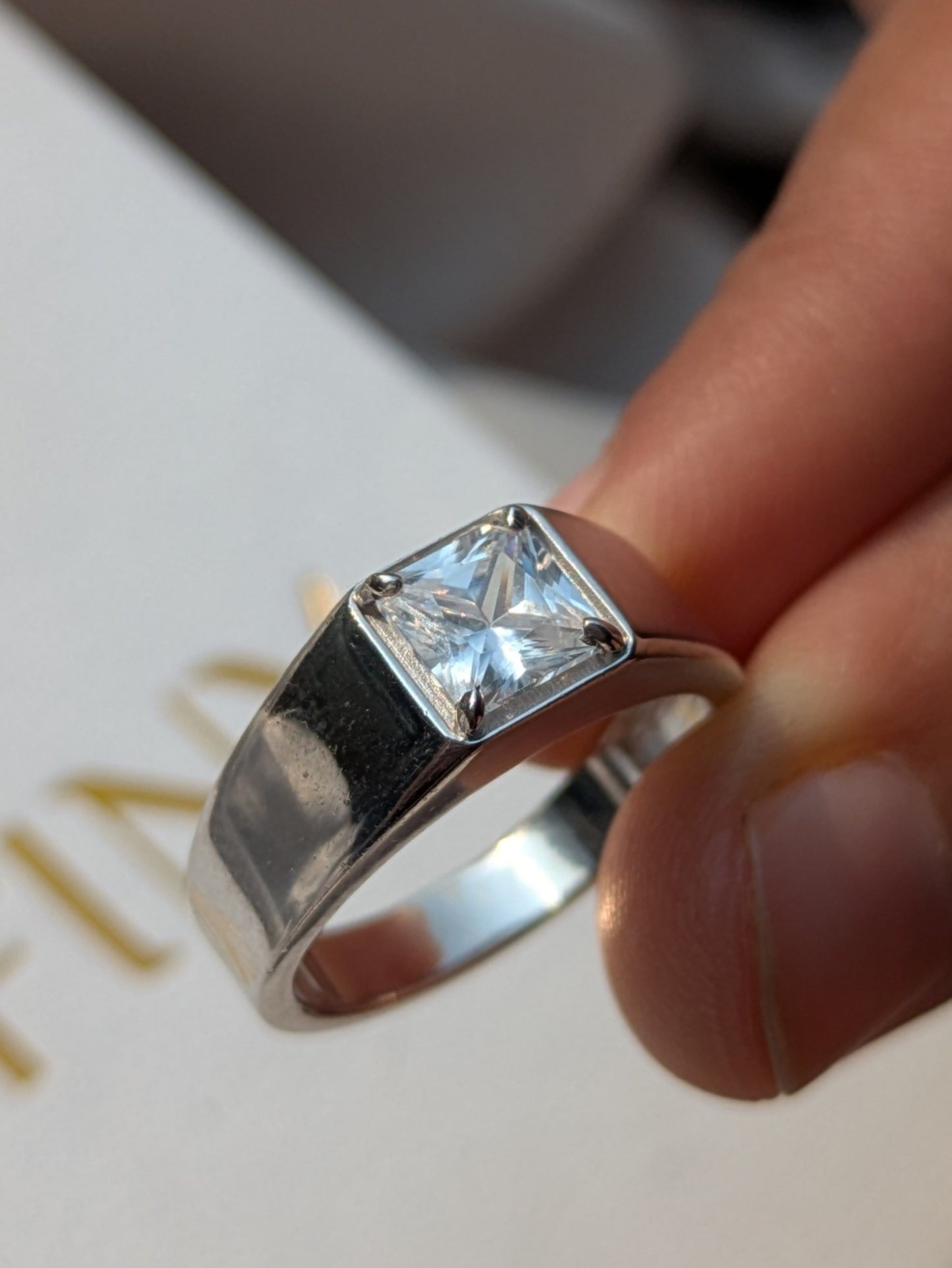 1.5 Ct Princess Cut Silver Engagement Ring For Men