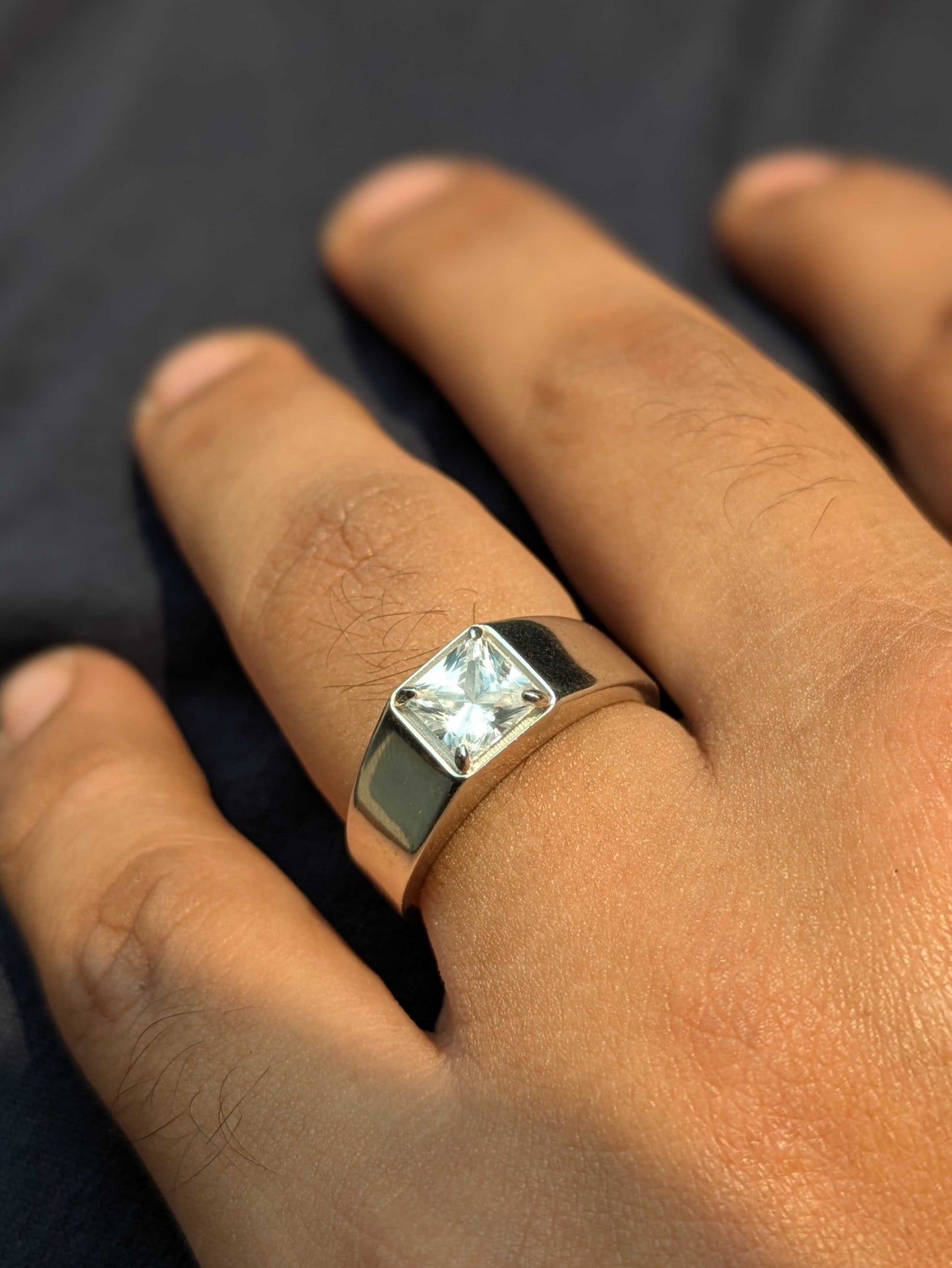 1.5 Ct Princess Cut Silver Engagement Ring For Men